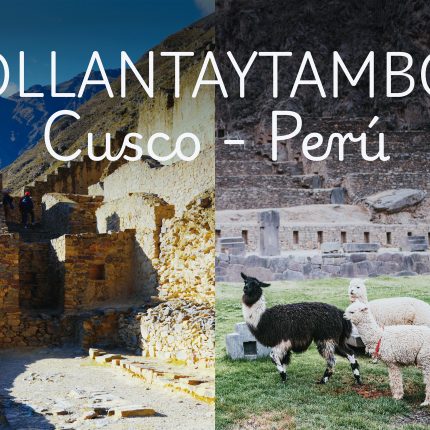 Inca stone ruins in Ollantaytambo with a group of alpacas grazing in the foreground, Cusco, Peru.